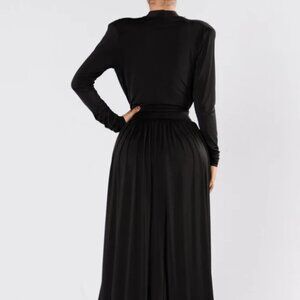 Fashion Nova Shoulder Pad Deep V Neck Double Split Dress